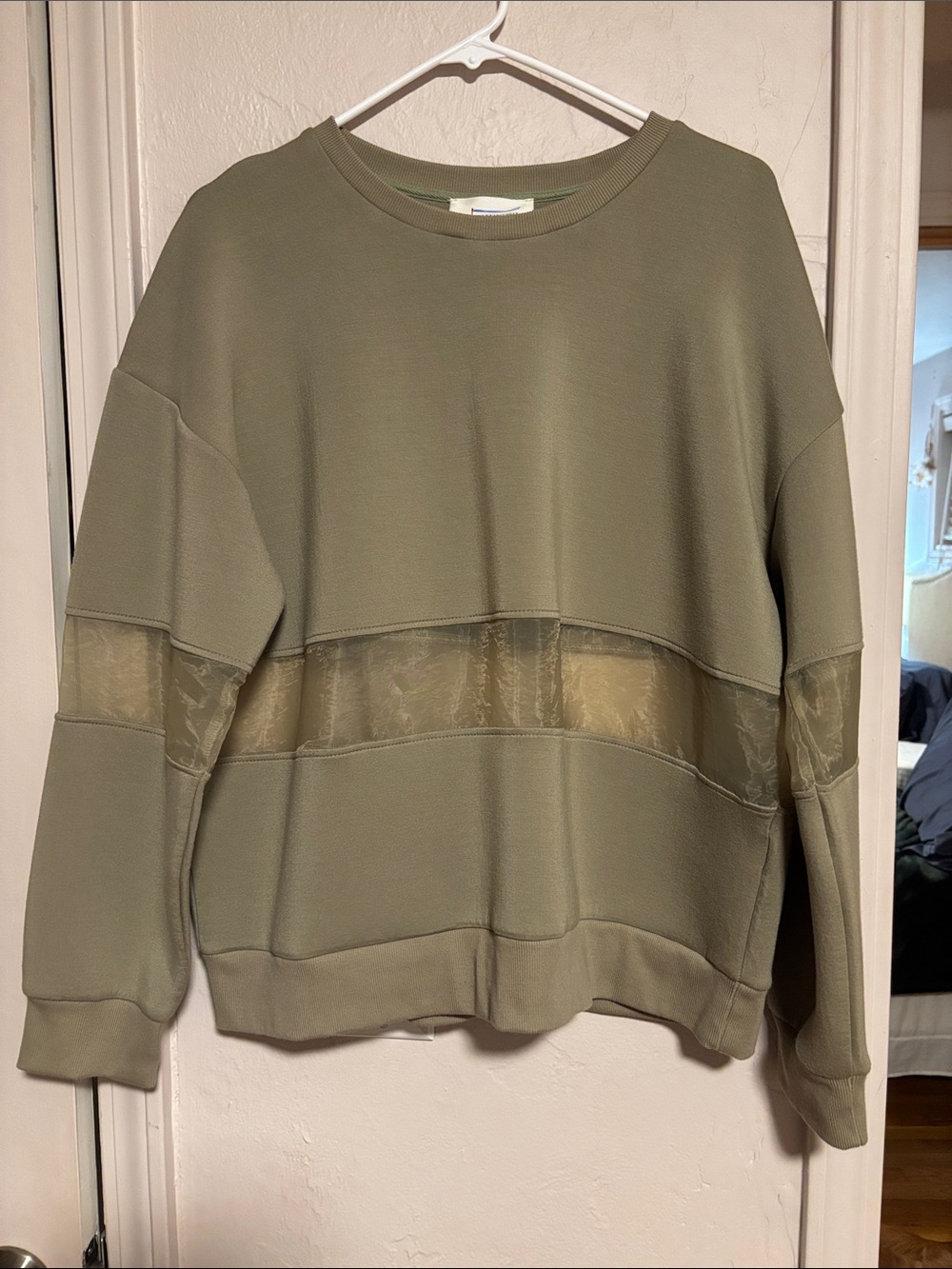 Olive Green Women's Mesh Panel Sweatshirt